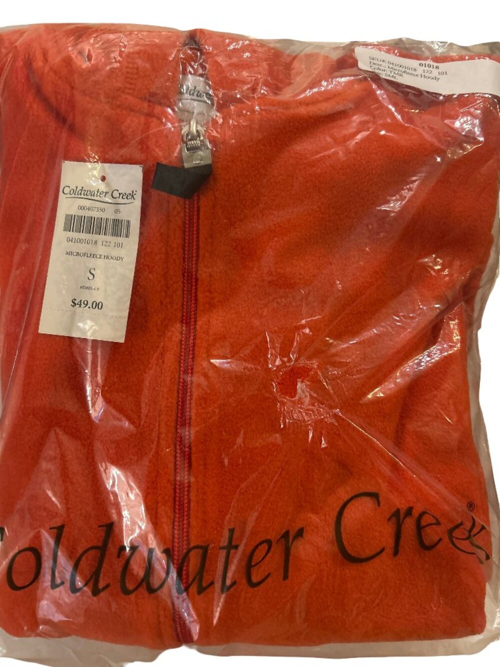 Coldwater Creek Coral Red Microfleece Full Zip Hoodie Jacket Size Small NIP